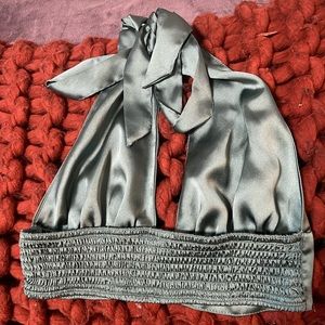 Satin green tie up halter top.